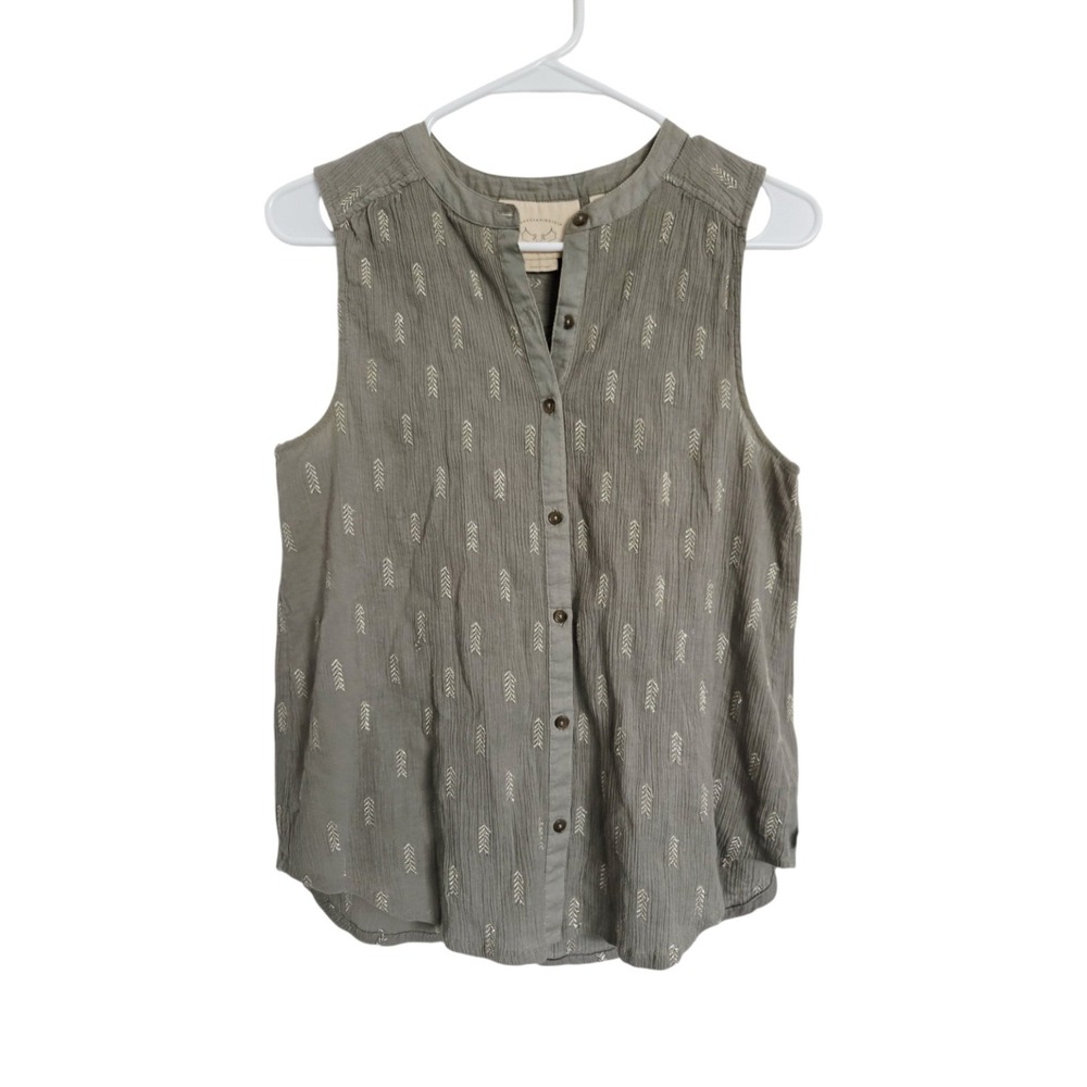 Anthro Vanessa‎ Virginia Embroidered Cotton Top 4 Sage Boho Cottagecore Peasant